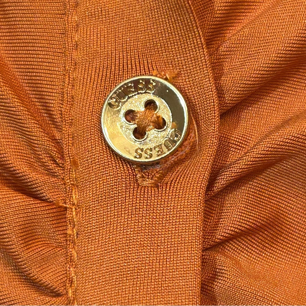 Guess Burnt Orange Ruched Long Sleeve Dress Size L - Picture 5 of 8